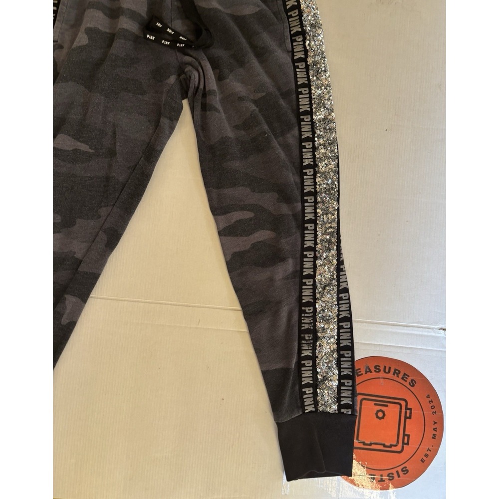 Victoria's Secret PINK CAMO BLING Sequined Stripe Joggers Sweats Sweatpant Small - Picture 3 of 11